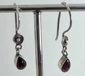 PETITE STERLING SILVER GARNET DROP DANGLE EARRINGS