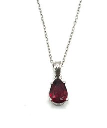 Vintage Italy Sterling Silver Chain With Ruby Color Stone Pendant