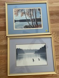 TWO COLOR PHOTOGRAPHS OF A LAKEFRONT IN LEMON GOLD FRAMES, ONE SIGNED FRANK KING