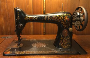 Antique Singer Sewing Machine, Table And Original Stool