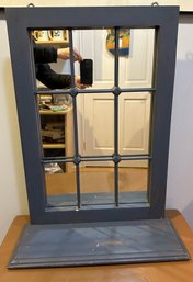 Vintage Blue Window Frame Mirror With Shelf