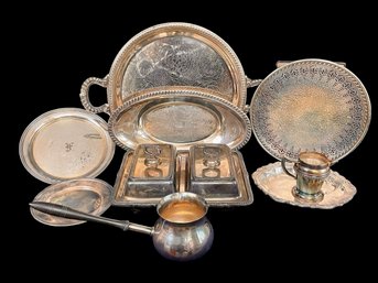 Assorted Collection Of  Vintage & Antique Silver Plate Serving Pieces