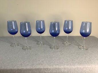 Cobalt/clear Stemmed Wine Glasses Lot Of 6