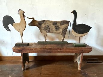 Three Primitive Carved Wood Farm Animals