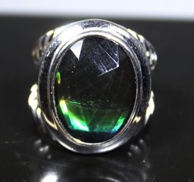 Fine Sterling Silver Ladies Ring Having Green/yellow Stone With 'star' Size 6