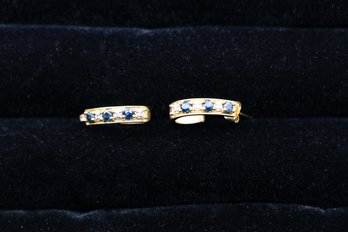 14k Yellow Gold Sapphire And Diamond Earrings