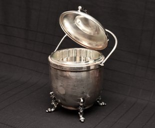 Vintage Silver Rose And Leaf Footed Ice Bucket With Retractable Lid And Glass Liner