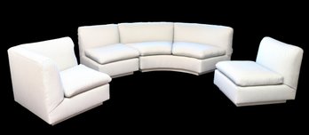 Cream And Blue Curved Four Piece Contemporary Modern Sectional