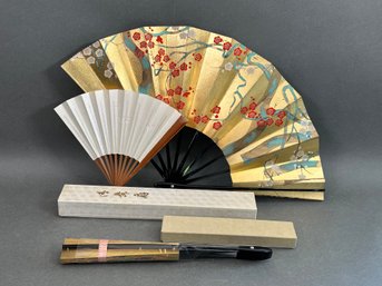 Three Vintage Traditional Asian Paper Fans
