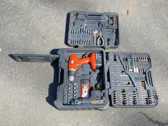 Black & Decker PS14PK 14.4 Volt Cordless Drill And Assorted Tools In Rolling Plastic Box-See Description