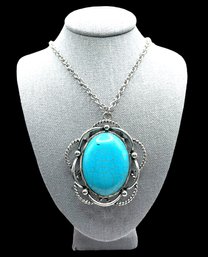 Southwestern Style Large Turquoise Color Ornate Pendant Necklace