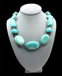 Beautiful Graduated Turquoise Color Smooth Heavy Beaded Necklace