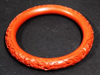 Fine Vintage Chinese Hand Carved Cinnabar Bangle Bracelet