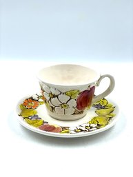 Vintage Mid Century Kitchen Floral Tea Cup And Saucer Set.