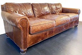 A Modern Rolled Arm Leather Sofa By Restoration Hardware