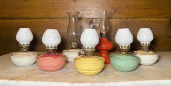 Seven Colorful Miniature Oil Lamps From England