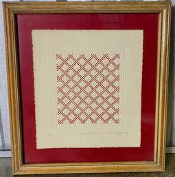 Artist Signed Quilt Litho, Mary Rutherford, Chain Of Hearts