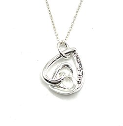 Vintage Italy Sterling Silver Engraved Hearts Pendant Necklace