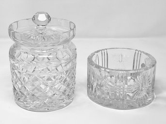 A Waterford Crystal Bowl Together With A Large Cut Crystal Biscuit Barrel