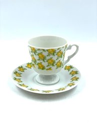 Vintage Yellow Floral Banded Tea Cup And Saucer Set