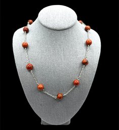 Vintage Coral Color Polished Beaded Necklace