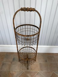 Vintage Distressed Paint Two Tier Wire Plant Stand. Appoximately 1 3/4' Wide And 33 5/8' Tall. No Shipping.