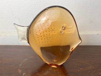 Amber Murano Style Art Glass Fish