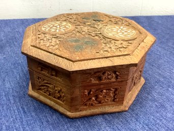 Hand Carved Hinged Wood Box