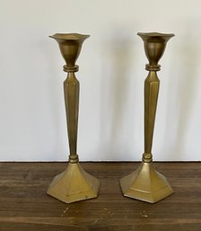 Pair Of Wm. Rogers & Son Brass Candlestick Holders On Hexagon Base