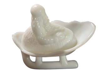 Dobsin Milk Glass Robed Santa In Sleigh