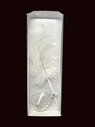 White Feather Pen With Crystal Heart Holder-NOS