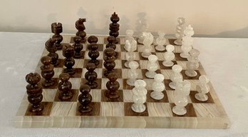 Alabaster Chess Set - Note Broken Piece In Picture