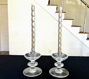 Val Saint Lambert Crystal Candlesticks With NEW Candles