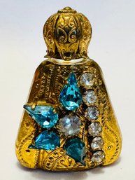 BEAUTIFUL VINTAGE RHINESTONE GOLD TONE WESTERN GERMANY MINI PERFUME BOTTLE