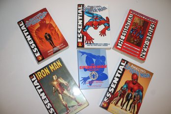 Six Marvel Comics W/ Two The Essential Spider - Man, One Iron Man Plus The Spider - Man Handbook