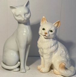 Two Adorable Ceramic Cat Figurines