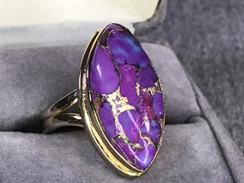 Lovely Sterling Silver / 925 Ring With 18K Gold Overlay & Purple Turquoise With Gold Flecks - Very Pretty !