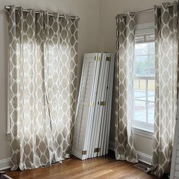 6 Panels Of West Elm Linen Cotton Blend Curtains In Tan Ikat - Guest House