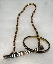 Elegant Retro Henri Bendel Black White Gold Chain Necklace And Hinged RS Bangle