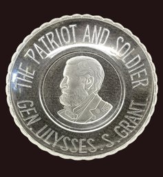 Antique 9.5' Glass Scalloped Edge Commemorative Plate-The Patriot And Soldier Ulysses S. Grant