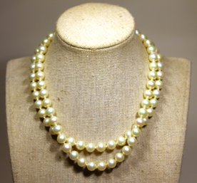 Double Strand Faux Pearl Silver Clasp Choker Necklace