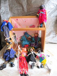 Collection Of Marionettes And Wood Puppet Theater