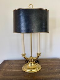 Vintage Two Light Brass Bouillotte Table Lamp With Black Shade