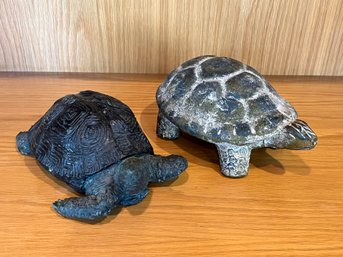Two Turtle Sculptures - Heavy Metal Maitland Smith From Thailand And Ceramic - 10' Long