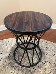 Hooker Industrial Style Metal Drum Table With A Barn Wood Top