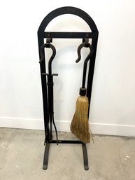 Fireplace Tongs & Broom With Stand