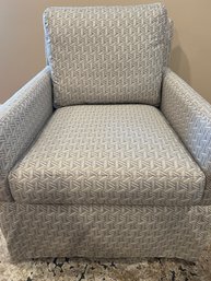 Pair Of Sherrill Furniture Beautifully Upholstered Swivel Arm Chairs In Dove Grey & White Print