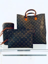 Authentic Louis Vuitton Vintage Sac Plat Tote, & Makeup Pouch & Wristlet Purse