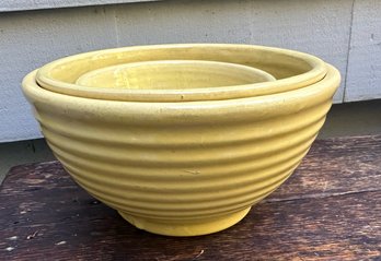 Trio Of Antique French Country Yellow Ware Beehive Nesting Bowls - Rare