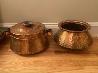 TWO ANTIQUE COPPER POTS